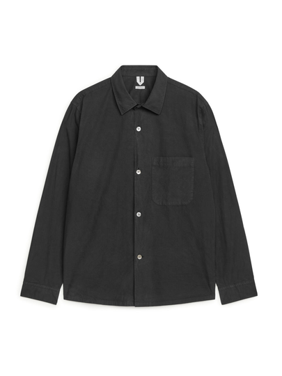 Garment-Dyed Poplin Overshirt - Black