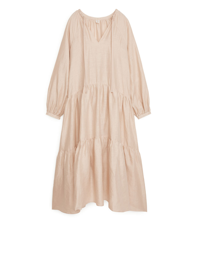 Linen Tier Dress - Beige