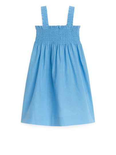 Smocked Seersucker Dress - Blue