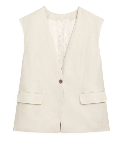 Oversized Linen Waistcoat - Beige