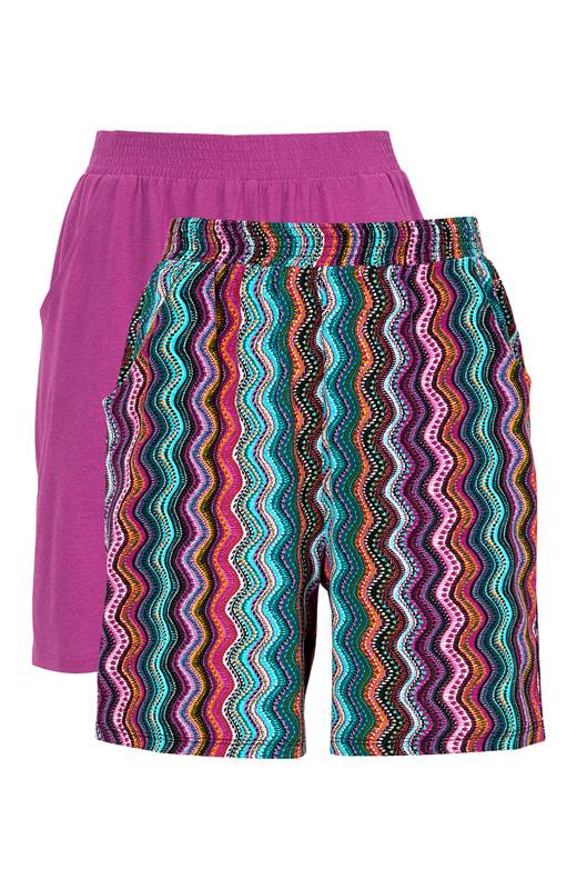 Cellbes Mönstrade shorts i trikå 2-Pack Flerfärgad Lila
