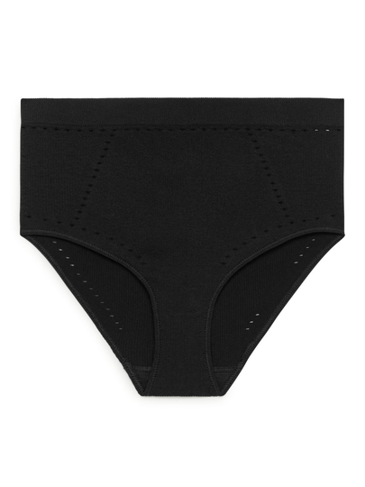High Waist Seamless Bikini Briefs - Black