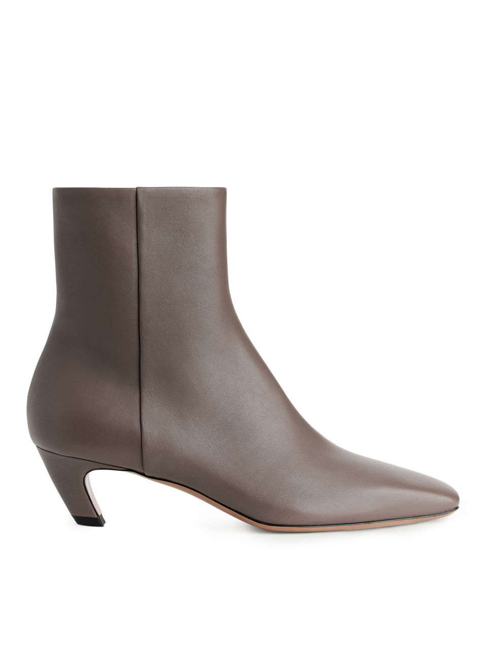 Mid-Heel Leather Ankle Boots - Grey