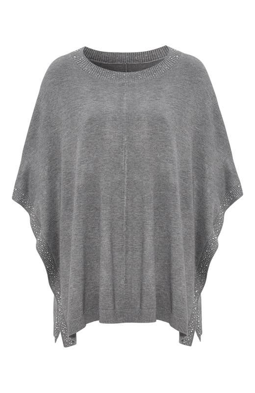 Cellbes stickad poncho med glitter Gråmelange