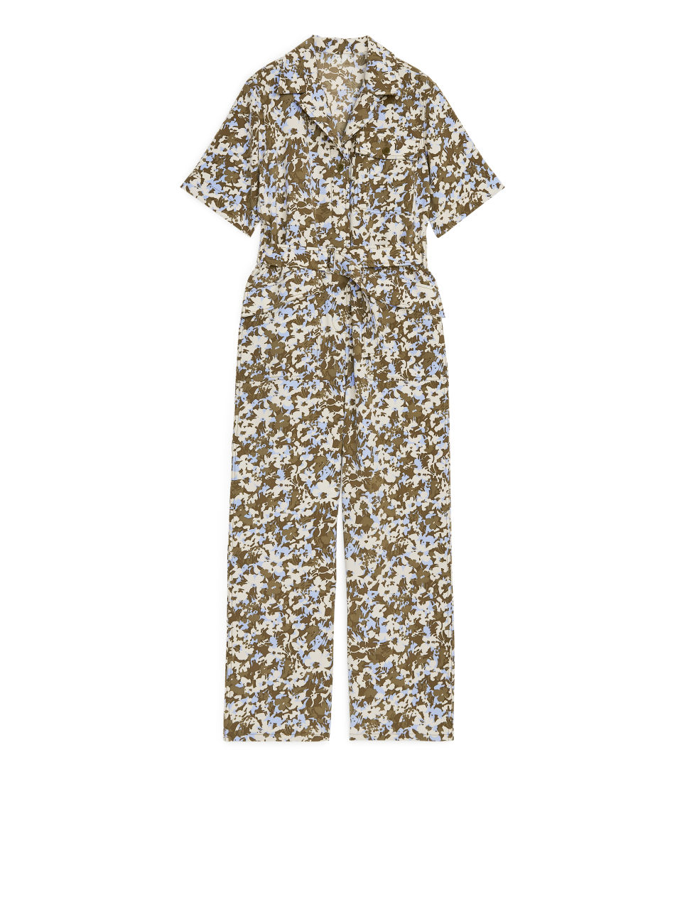 Belted Floral Jumpsuit - Beige