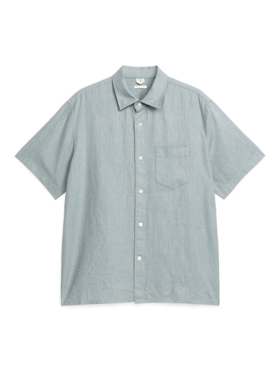 Short-Sleeved Linen Shirt - Turquoise