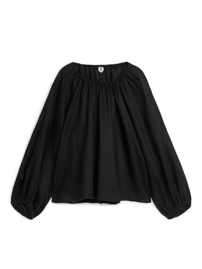 Voluminous Linen Blouse - Black
