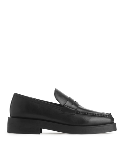 Leather Penny Loafers - Black