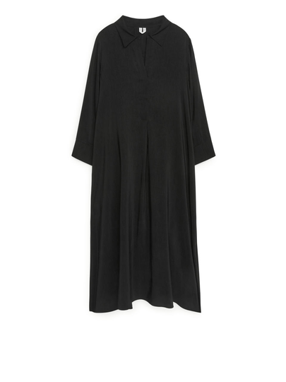 Long Linen Blend Dress - Black