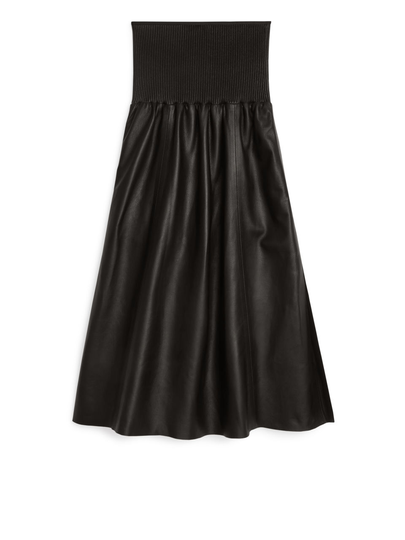 Flared Leather Skirt - Black
