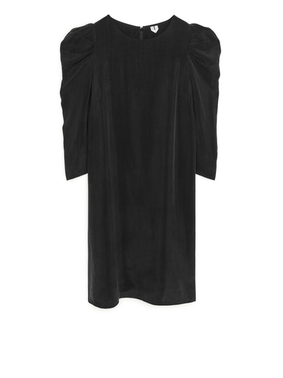 Puff Sleeve Shift Dress - Black