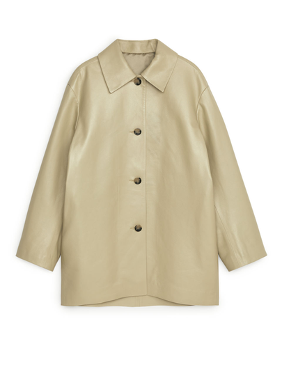Short Leather Coat - Beige