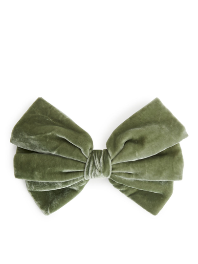 Velvet Bow Hair Clip - Green