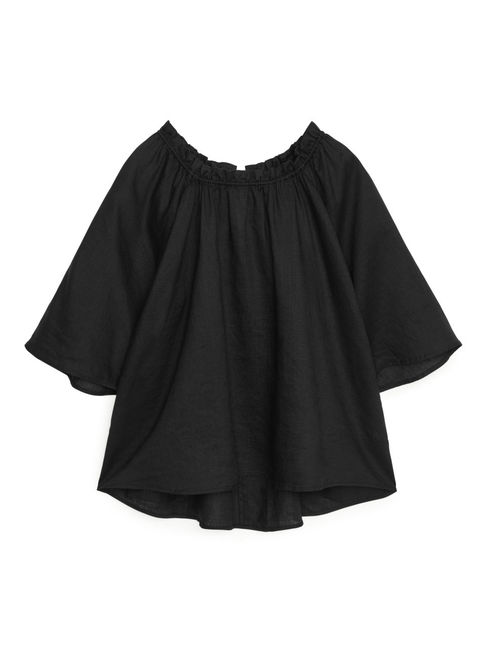 Gathered-Neck Linen Blouse - Black