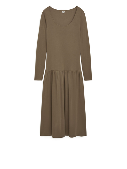 Long Sleeve Modal Dress - Beige