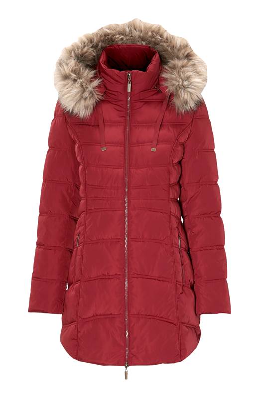 Cellbes Varmfodrad parkas med avtagbar huva Vinröd