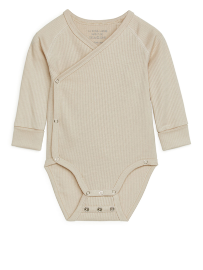 Cotton Lyocell Wrap Bodysuit - Beige