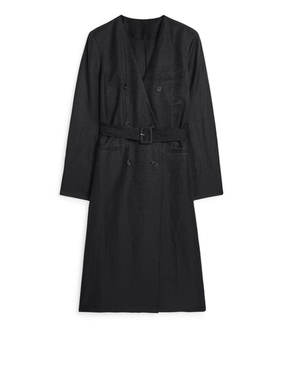 Long Linen Blazer - Black
