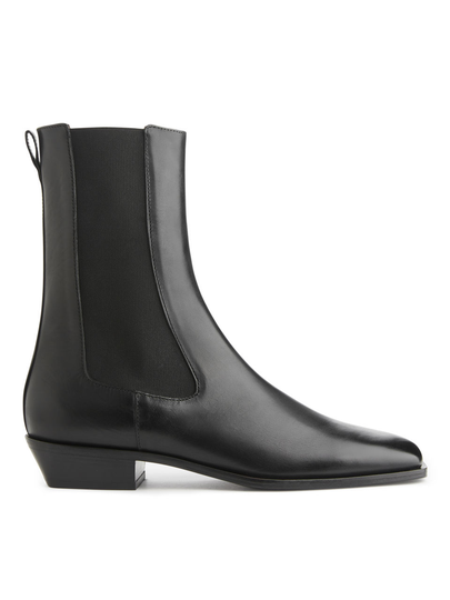 Square-Toe Leather Boots - Black