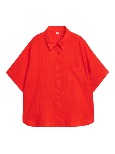 Short-Sleeved Linen Shirt - Orange