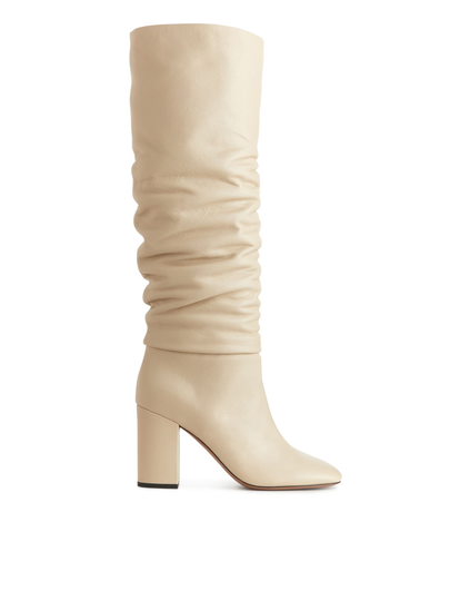 Slouchy Leather Boots - Yellow