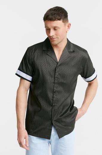 SIKSILK Kortärmad Skjorta Taped Sleeve Resort Shirt Grå