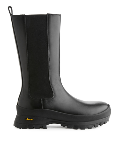 Chunky High-Shaft Leather Boots - Black