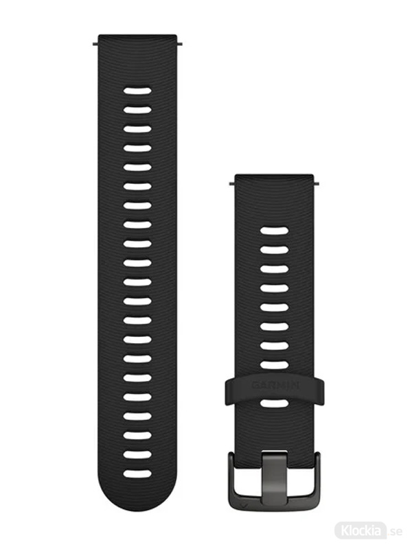 Garmin Armband 20mm med snäppspänne, Svart silikonarmband med skiffergrå detaljer
