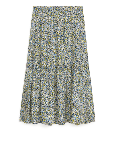 Floral Cupro Skirt - Blue