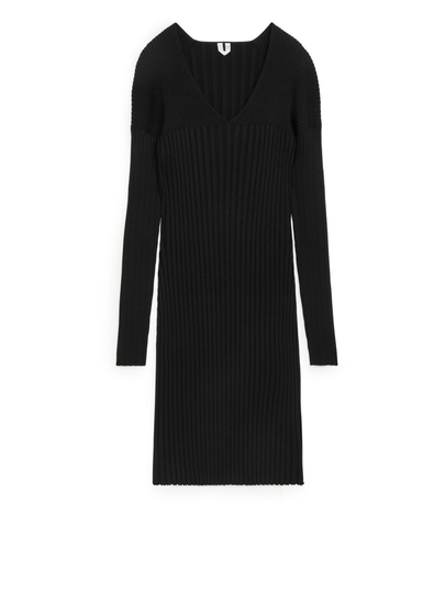 Rib Knit Dress - Black