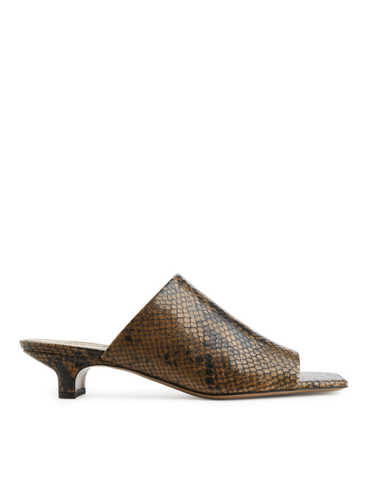 Square Toe Snake Mules - Beige