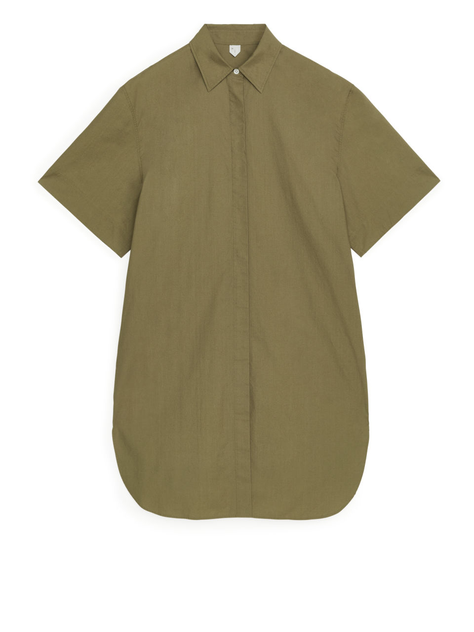 Short-Sleeve Shirt Dress - Beige