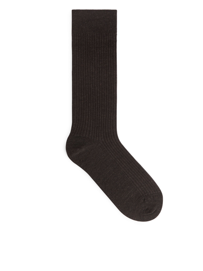 Fine-Knit Wool Socks - Brown
