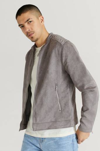 William Baxter Jacka Fake Suede Racer Jacket Grå