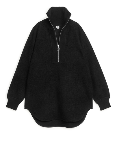 Boiled Wool Half-Zip Sweatshirt - Black