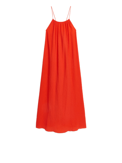 Seersucker Maxi Dress - Orange