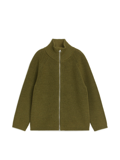Wool Blend ZIp Cardigan - Green