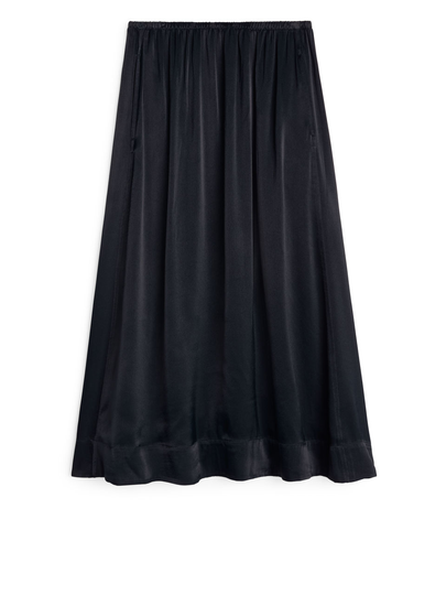 Washed Satin Skirt - Blue