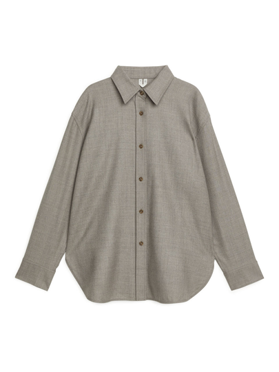 Relaxed Wool Flannel Shirt - Beige