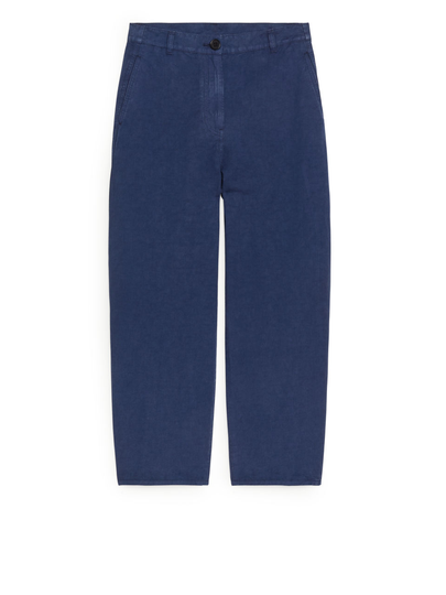 Linen Blend Barrel Leg Chino - Blue