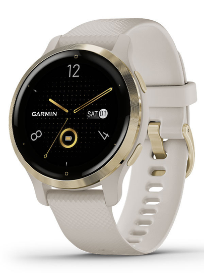 Garmin Venu 2S Rostfritt stål i ljust guld och sandfärgad boett & silikonarmband 010-02429-11