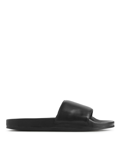 Leather Slide Sandals - Black
