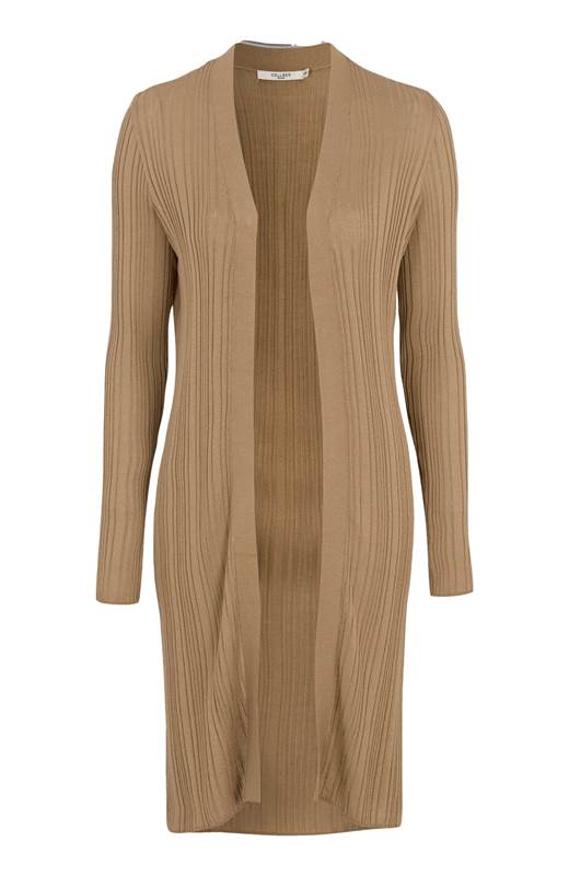 Cellbes Ribbstickad lång cardigan Kamel