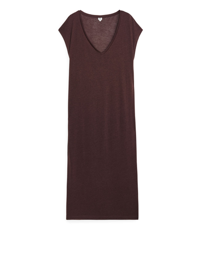 Semi-Sheer T-Shirt Dress - Brown