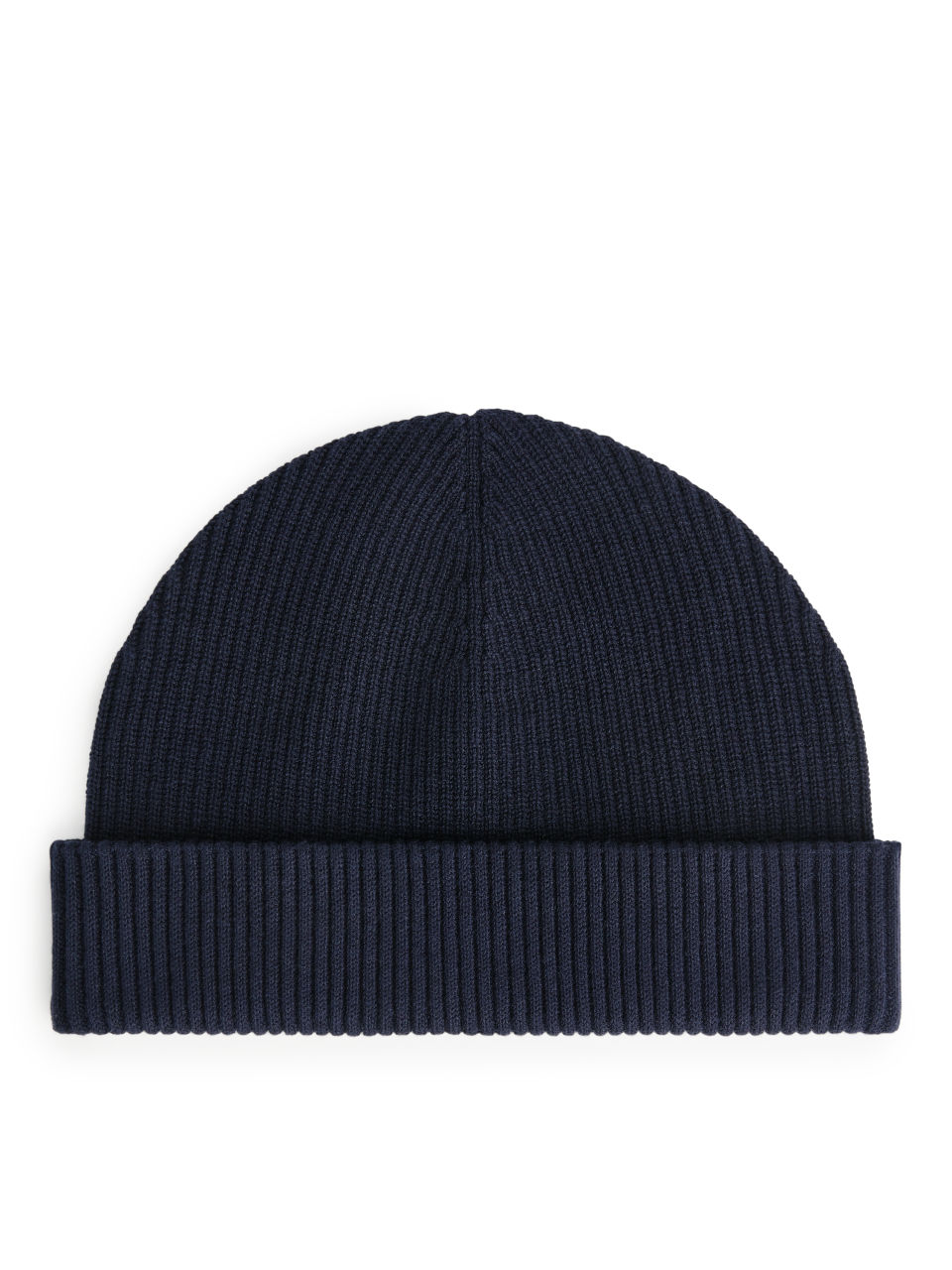 Short Ribbed Cotton Beanie - Blue