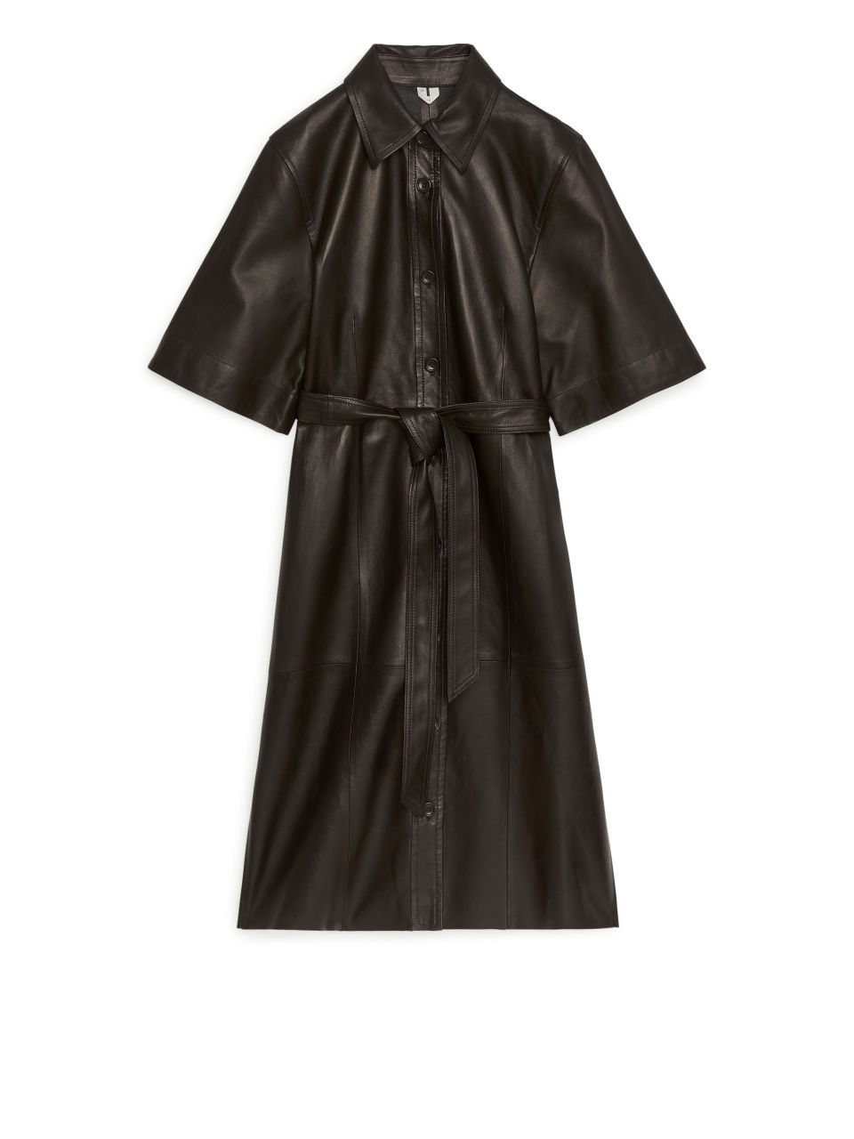 Leather Shirt Dress - Black