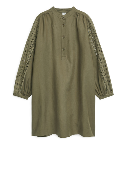 Crochet Sleeve Dress - Beige