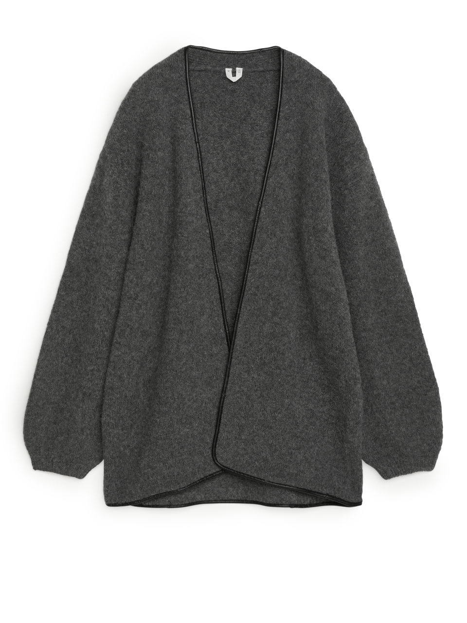 Leather Trimmed Wool Cardigan - Grey