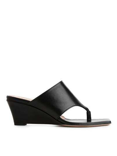 Leather Wedge Mules - Black
