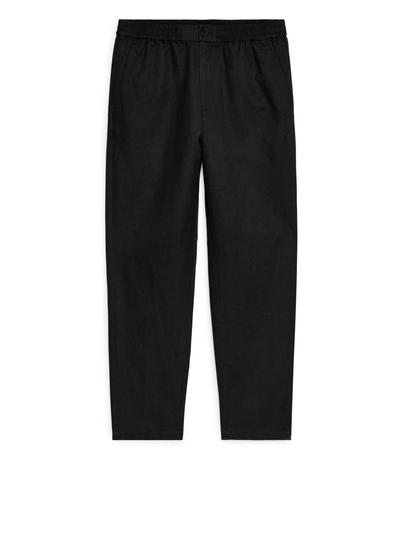 Linen Drawstring Trousers - Black